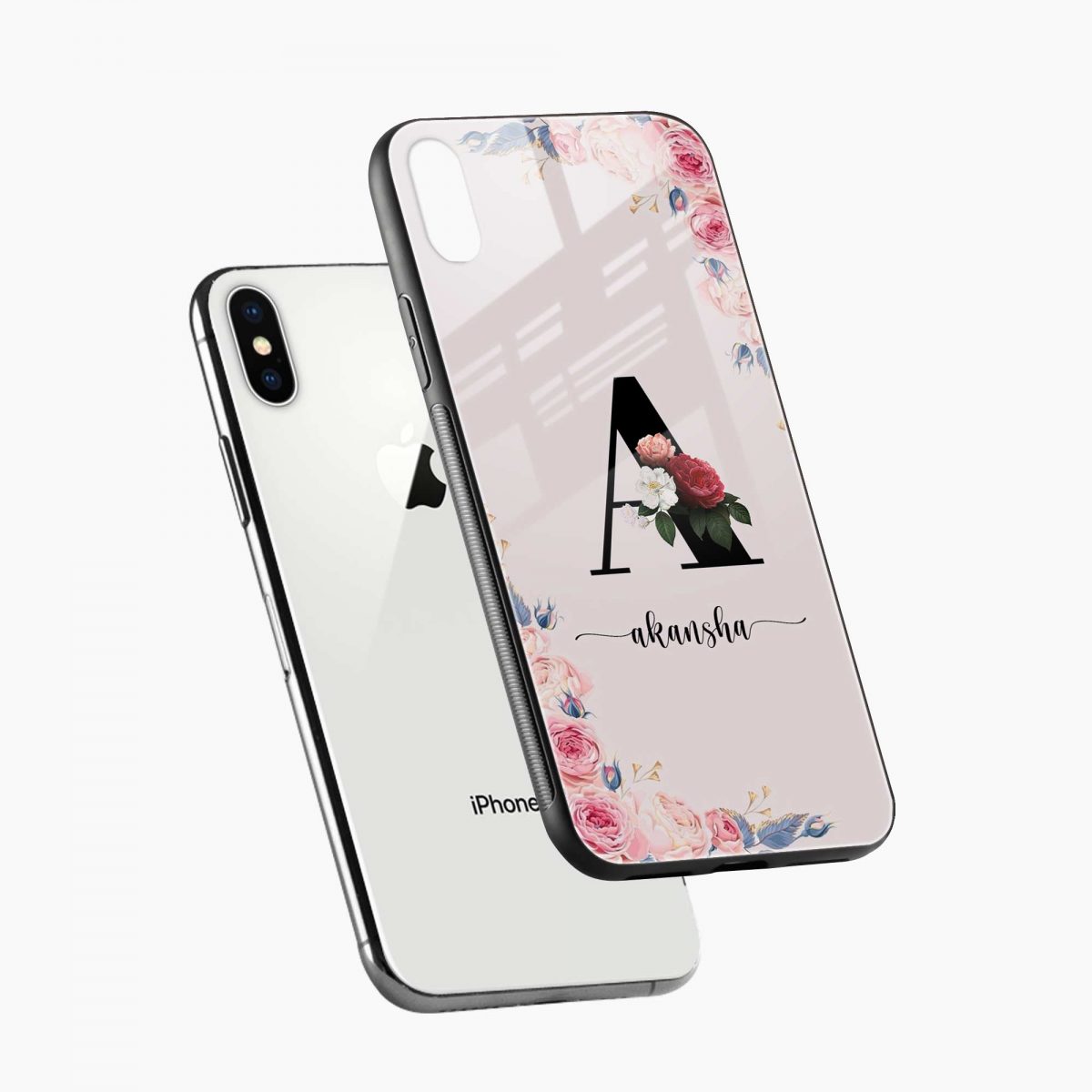 floral name personalised diagonal view apple iphone x xs max back cover 1