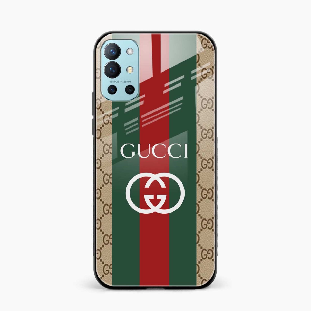 gucci strips pattern front view oneplus 9r back cover