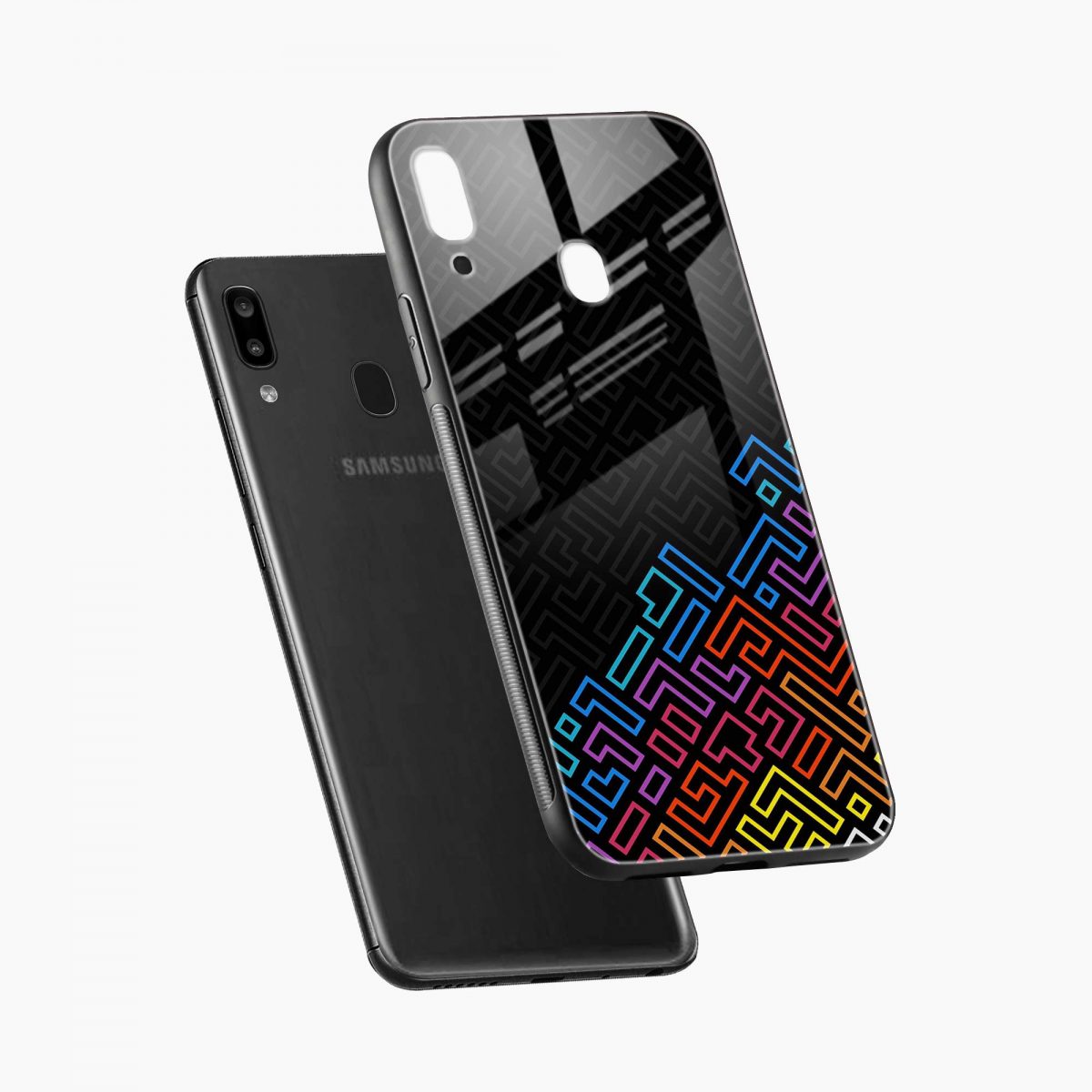 black maze samsung a20 back cover diagonal view 1