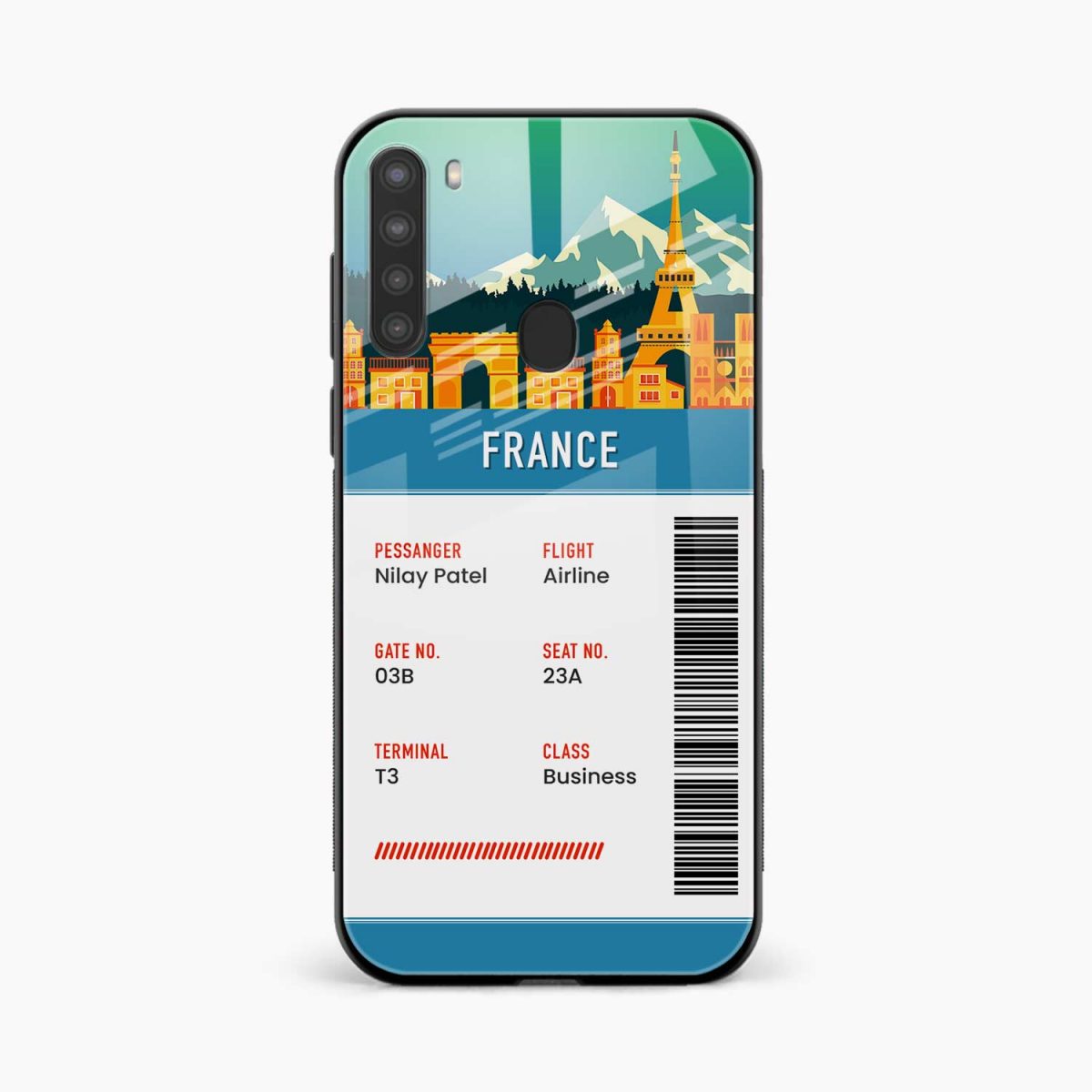 france boarding pass samsung a21 back cover front view