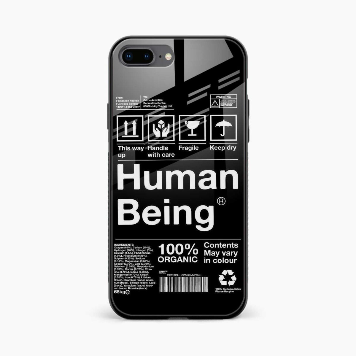 being human iphone 8 plus back cover front view