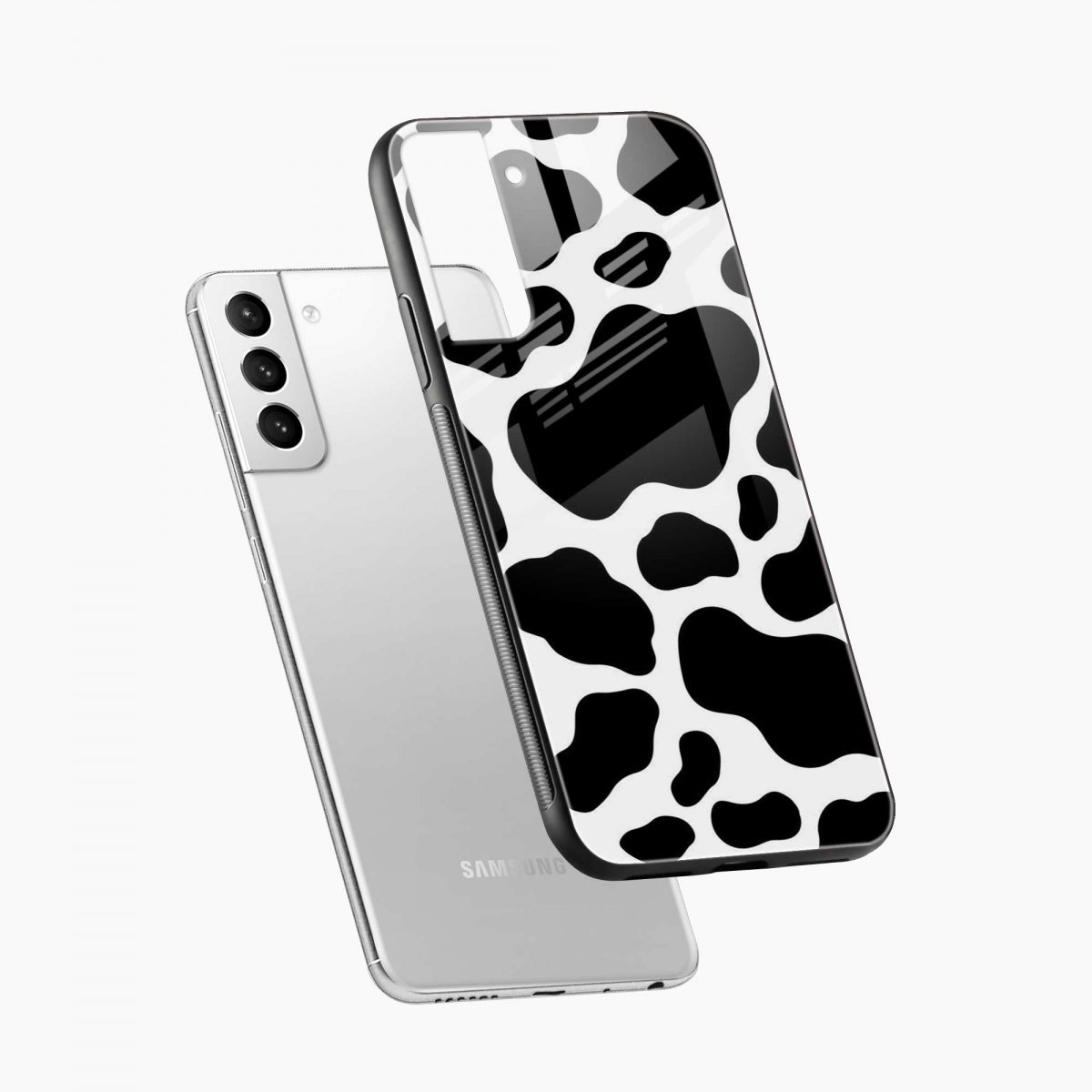 cow print samsung galaxy s21 plus back cover diagonal view