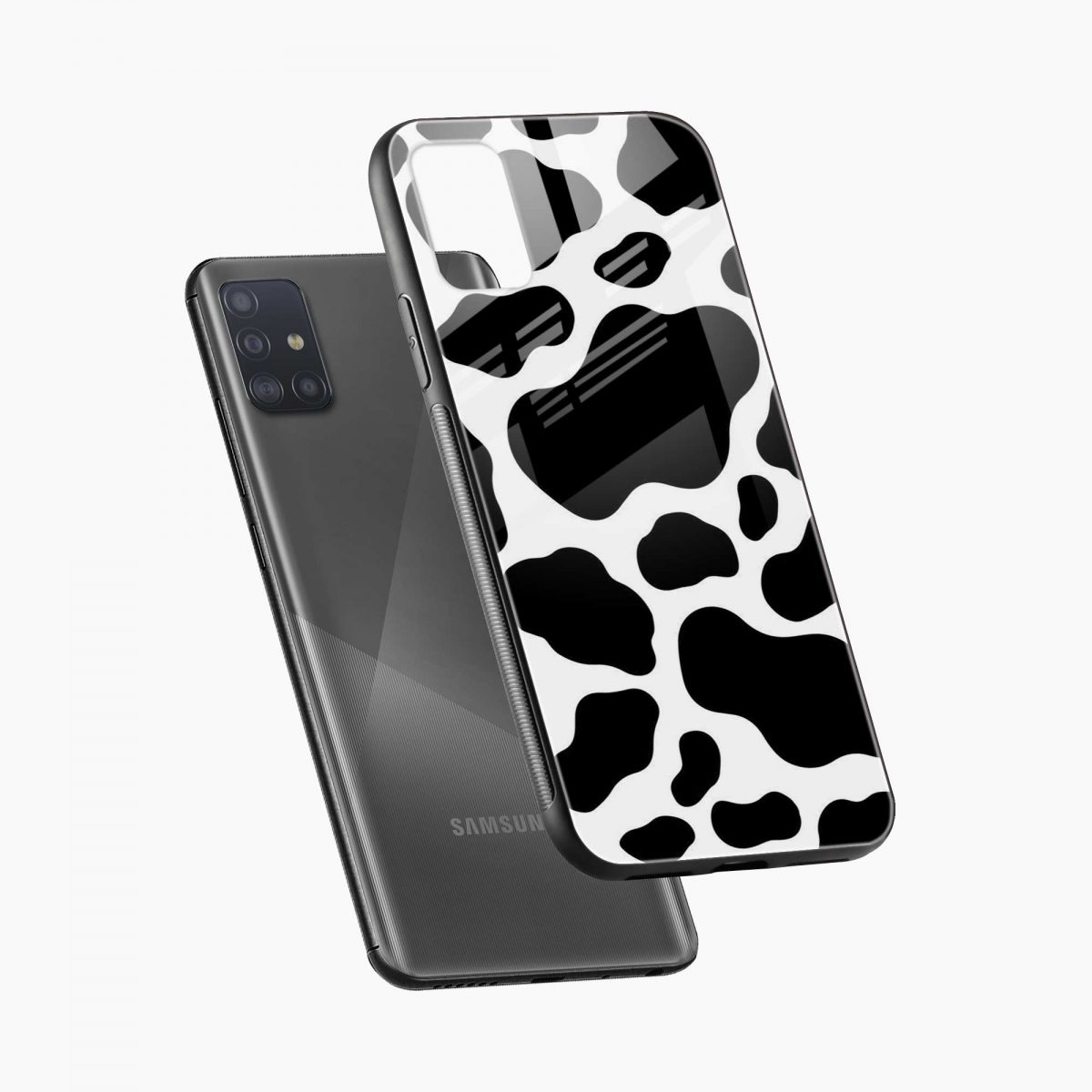 cow print samsung m31s back cover diagonal view