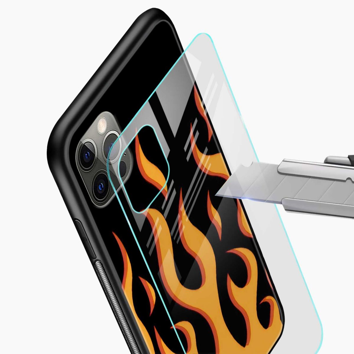 fire iphone 11 pro max back cover glass view