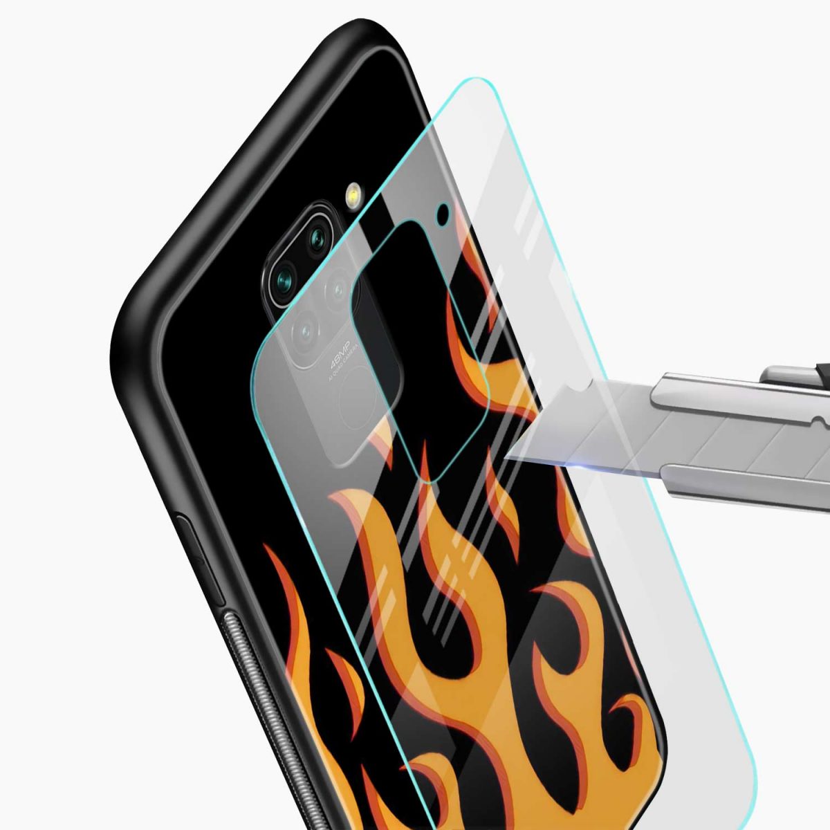 fire redmi note 9 back cover glass view