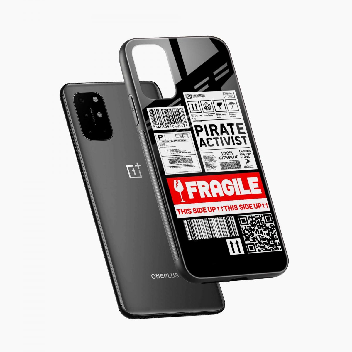 fragile oneplus 8t back cover diagonal view