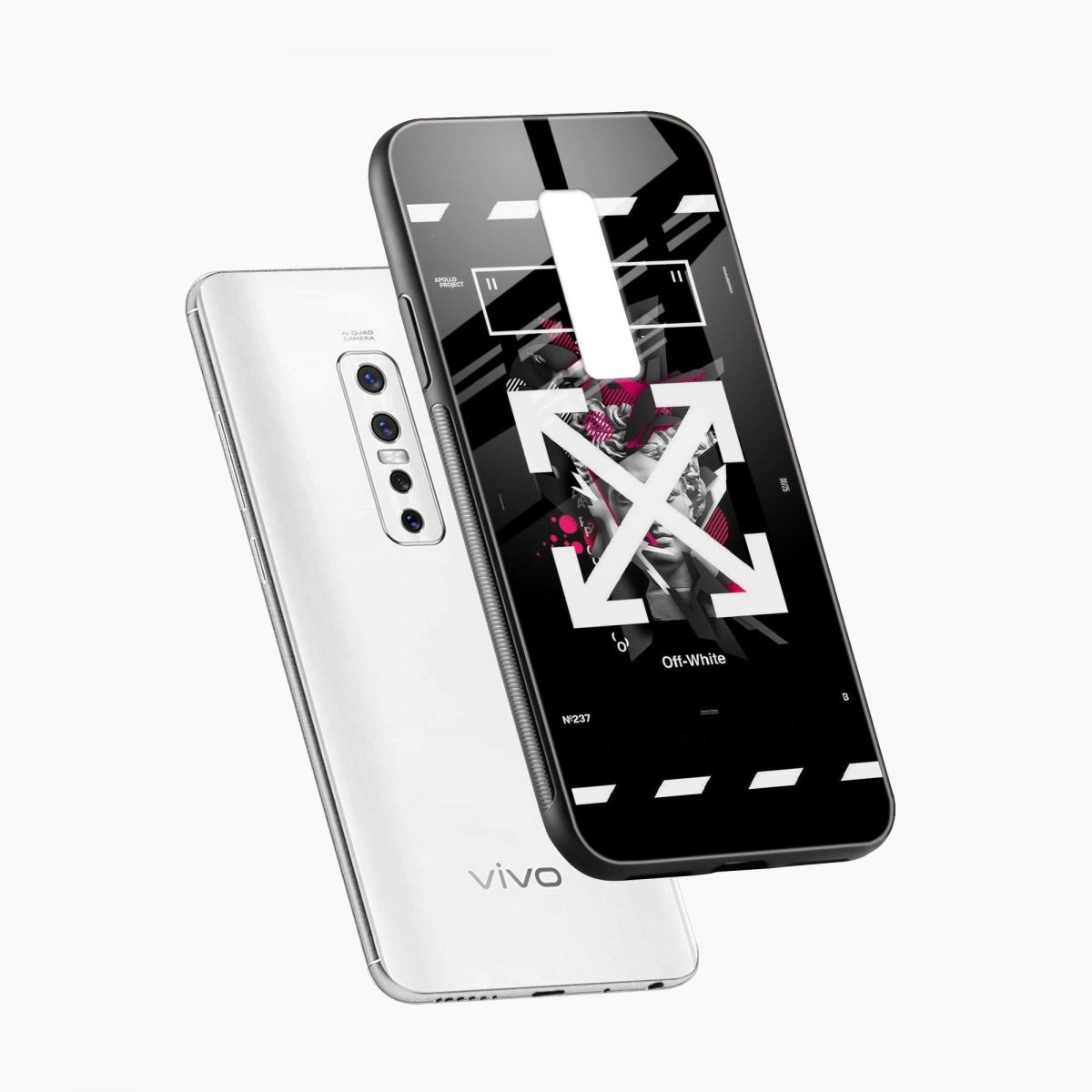 off white logo vivo v17 pro back cover diagonal view