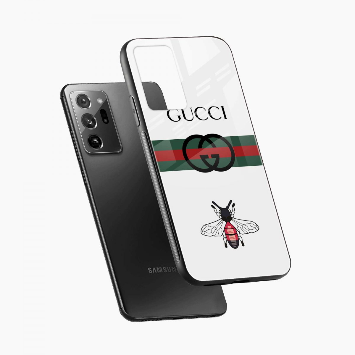 white gucci samsung note 20 back cover diagonal view