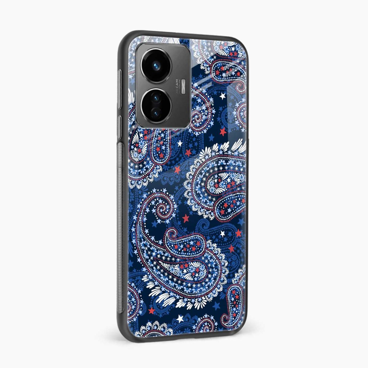 blue colored classical pattern vivo t1 back cover side view