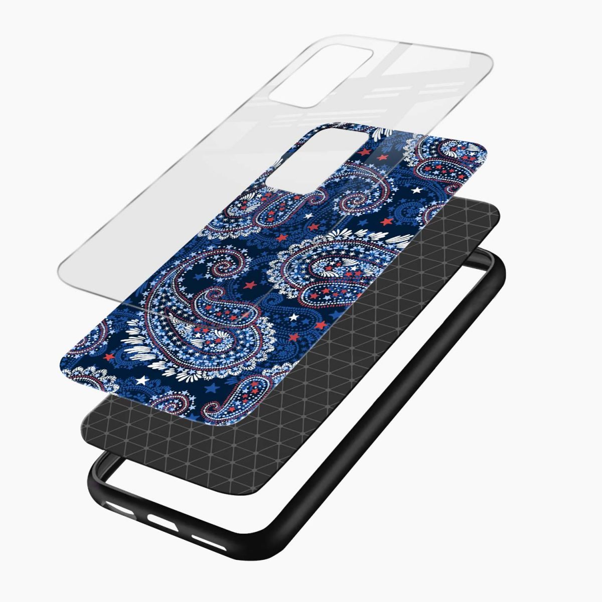 blue colored classical pattern vivo v21 back cover layers view