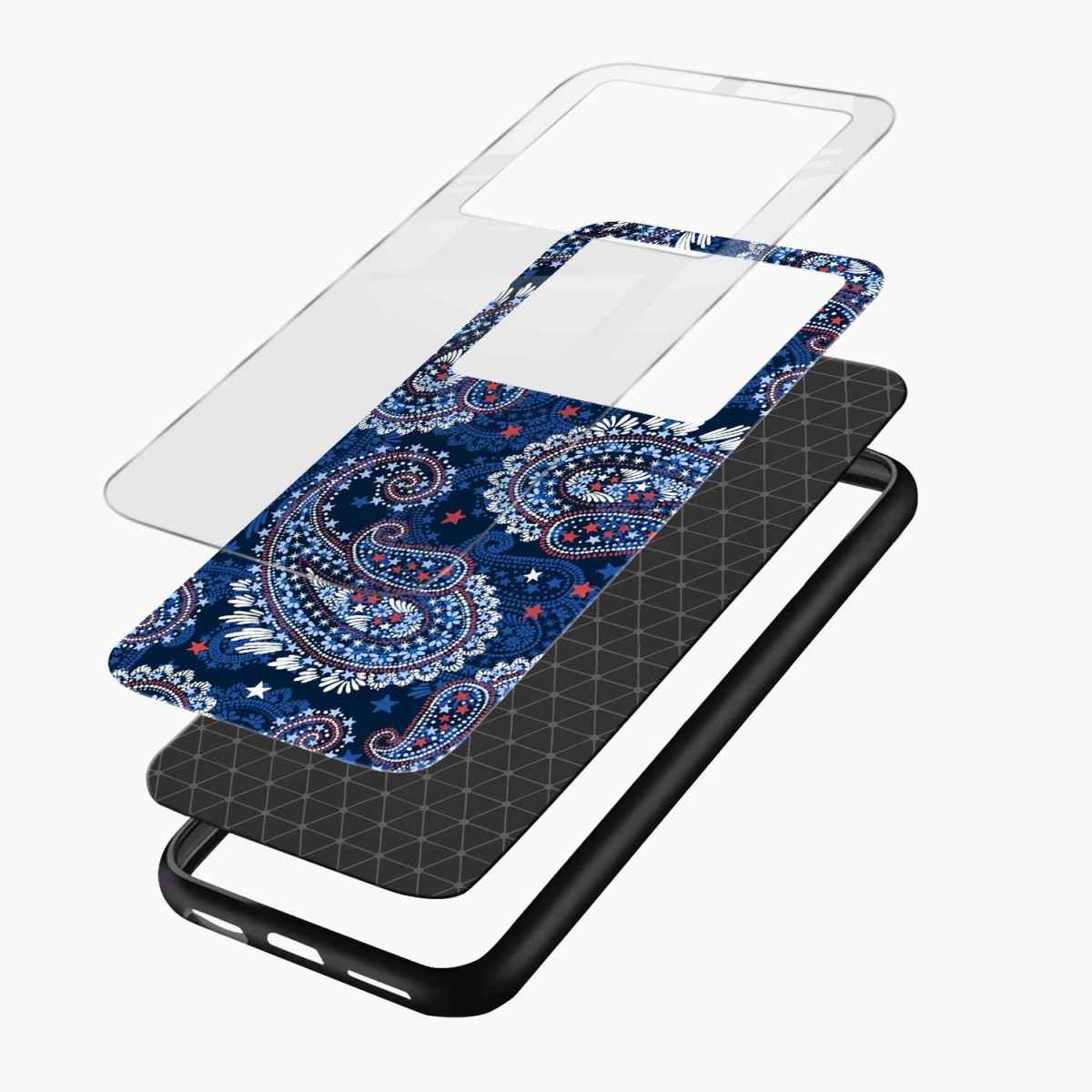 blue colored classical pattern vivo x80 pro back cover layers view