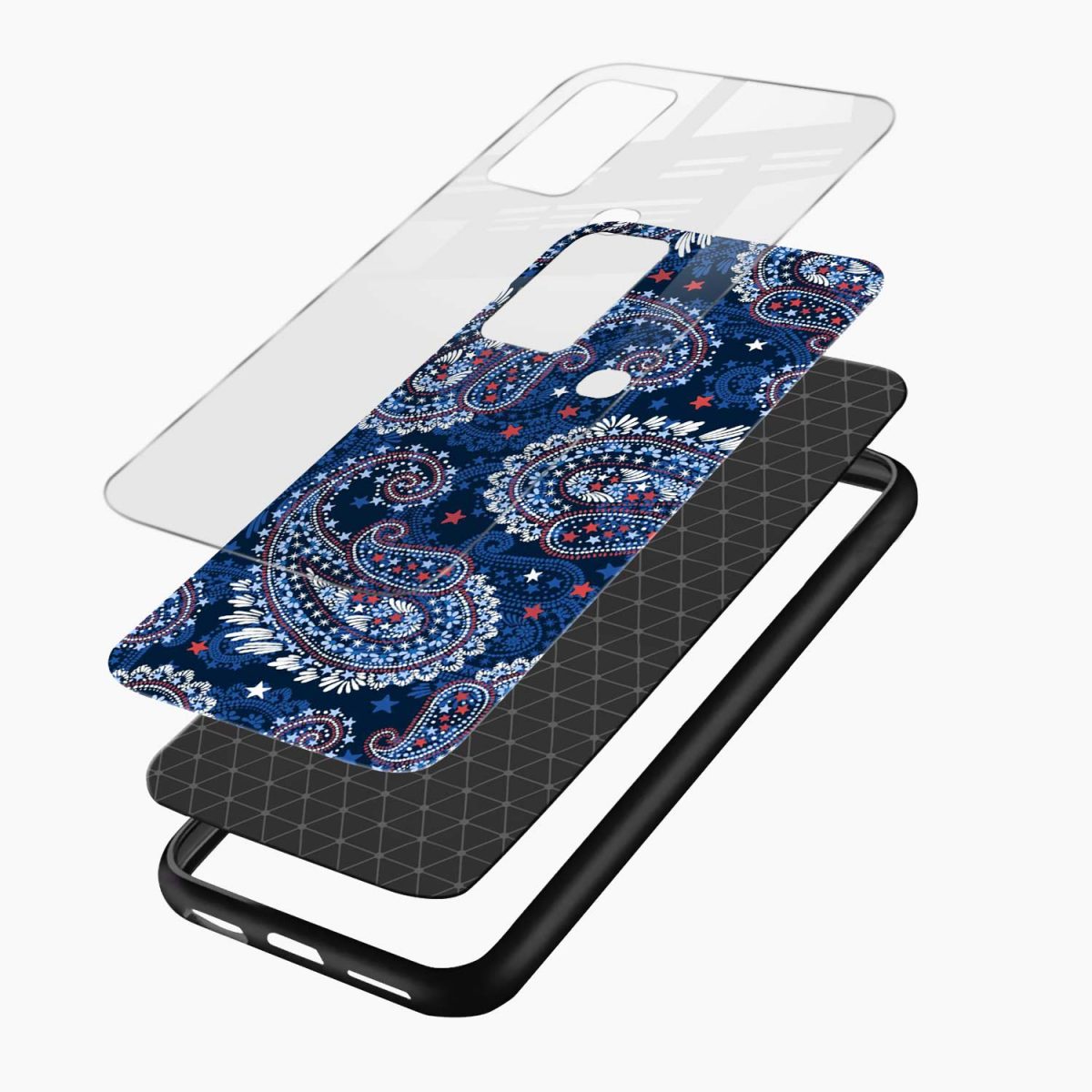 blue colored classical pattern vivo y30 back cover layers view