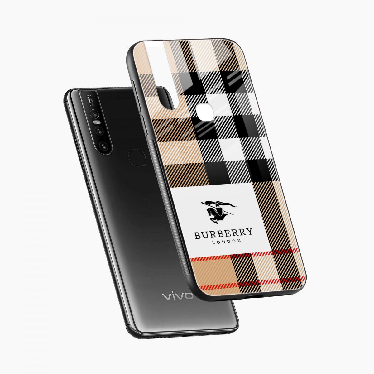 burberry cross lines pattern vivo v15 back cover diagonal view