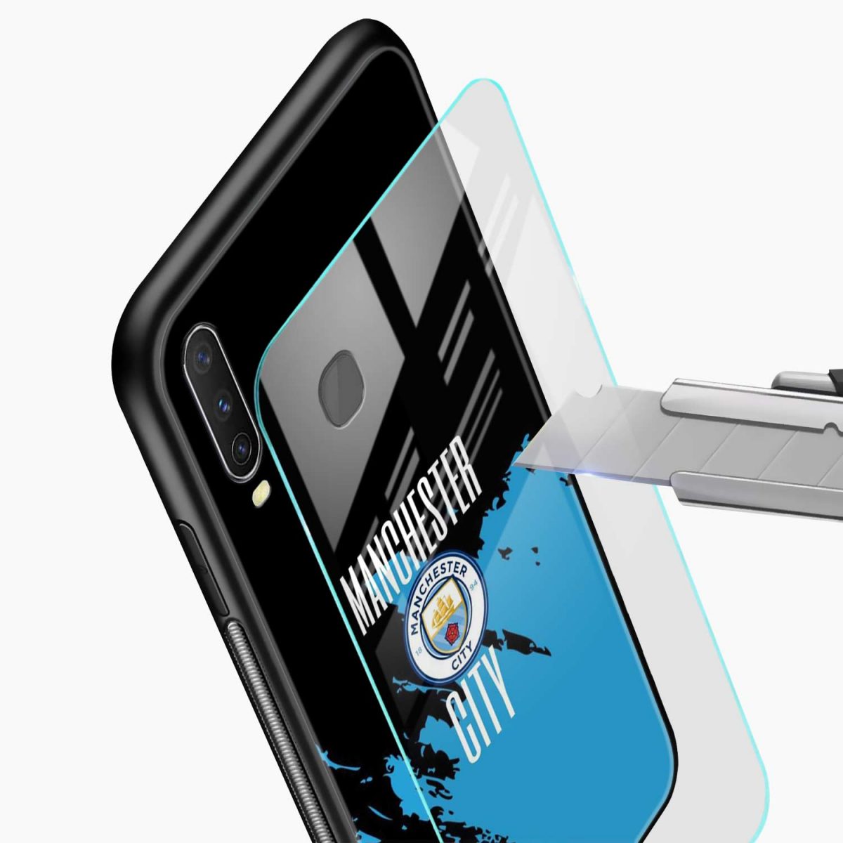 manchester city vivo u10 back cover glass view