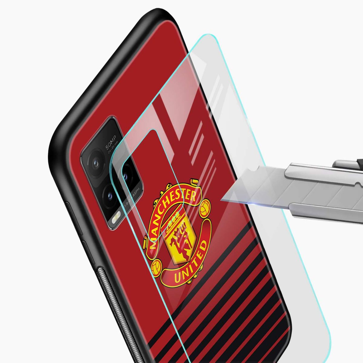 manchester united vivo y21a back cover glass view
