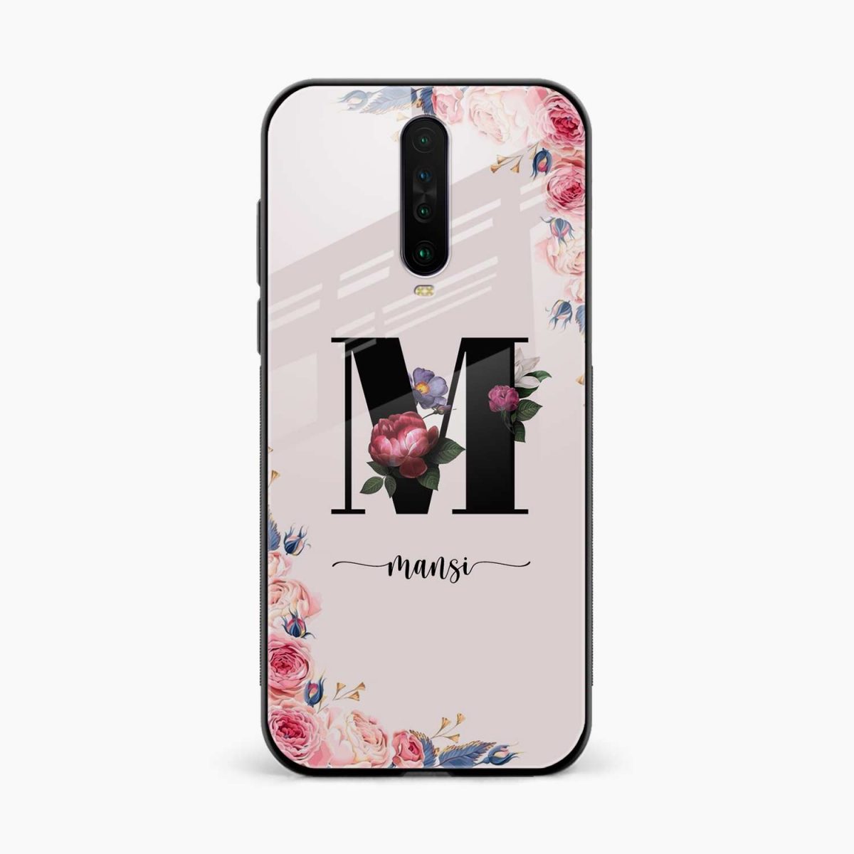 floral name personalised redmi k30 back cover front view