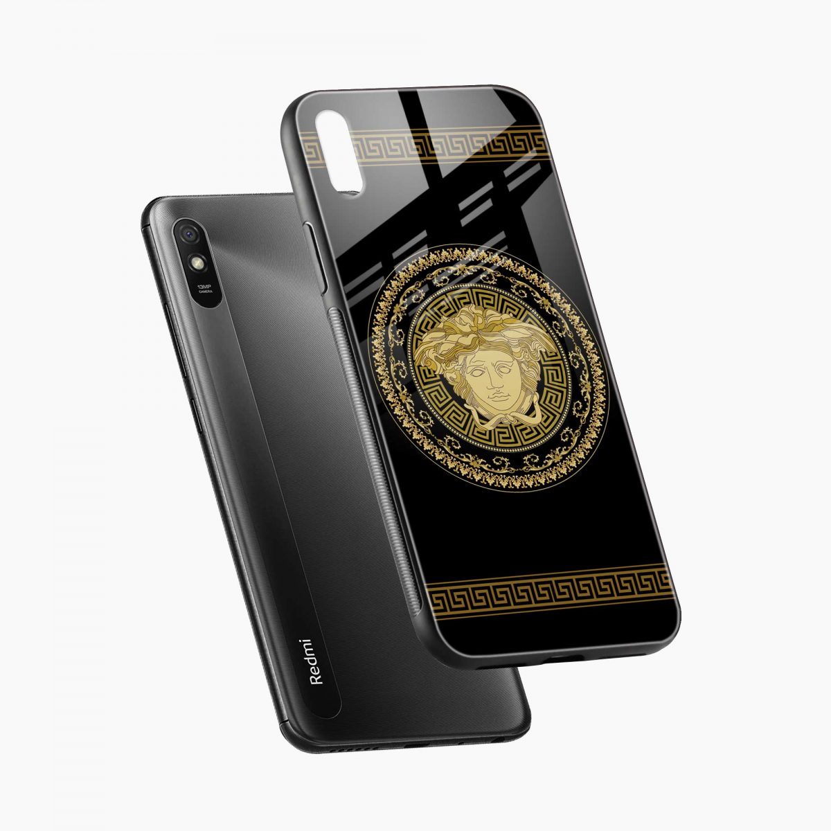 versace golden redmi 9i back cover diagonal view