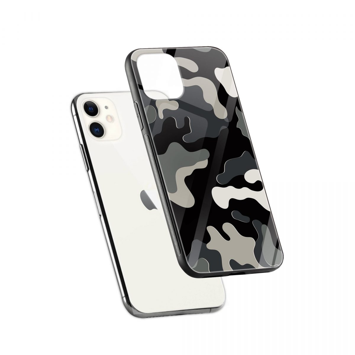 black camouflage iphone mobile cover diagonal view