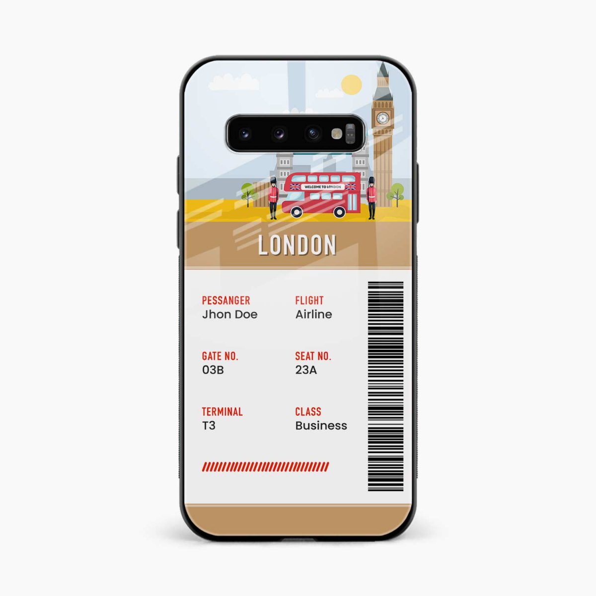 london boarding pass samsung s10 plus back cover front view