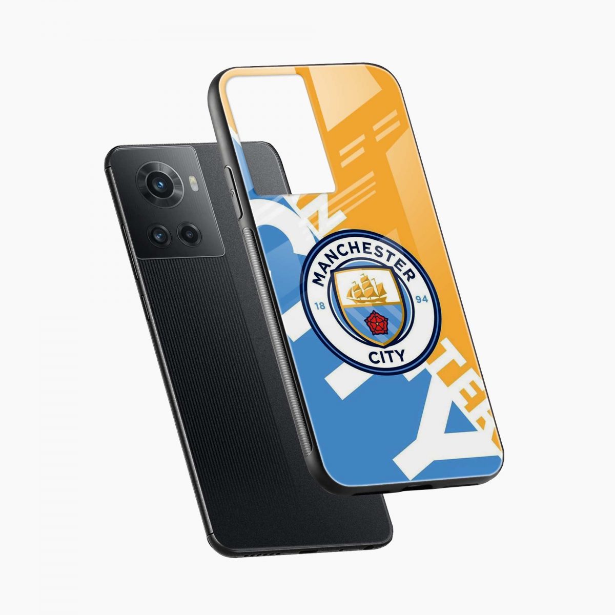 manchester city club oneplus 10r back cover diagonal view