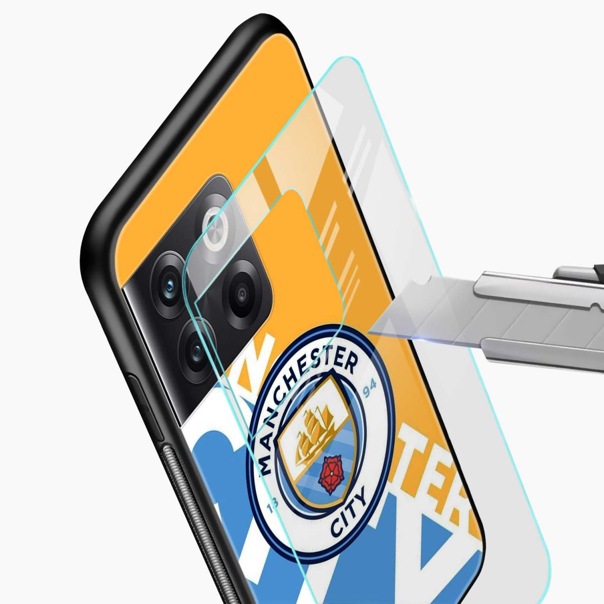 manchester city club oneplus 10t back cover glass view