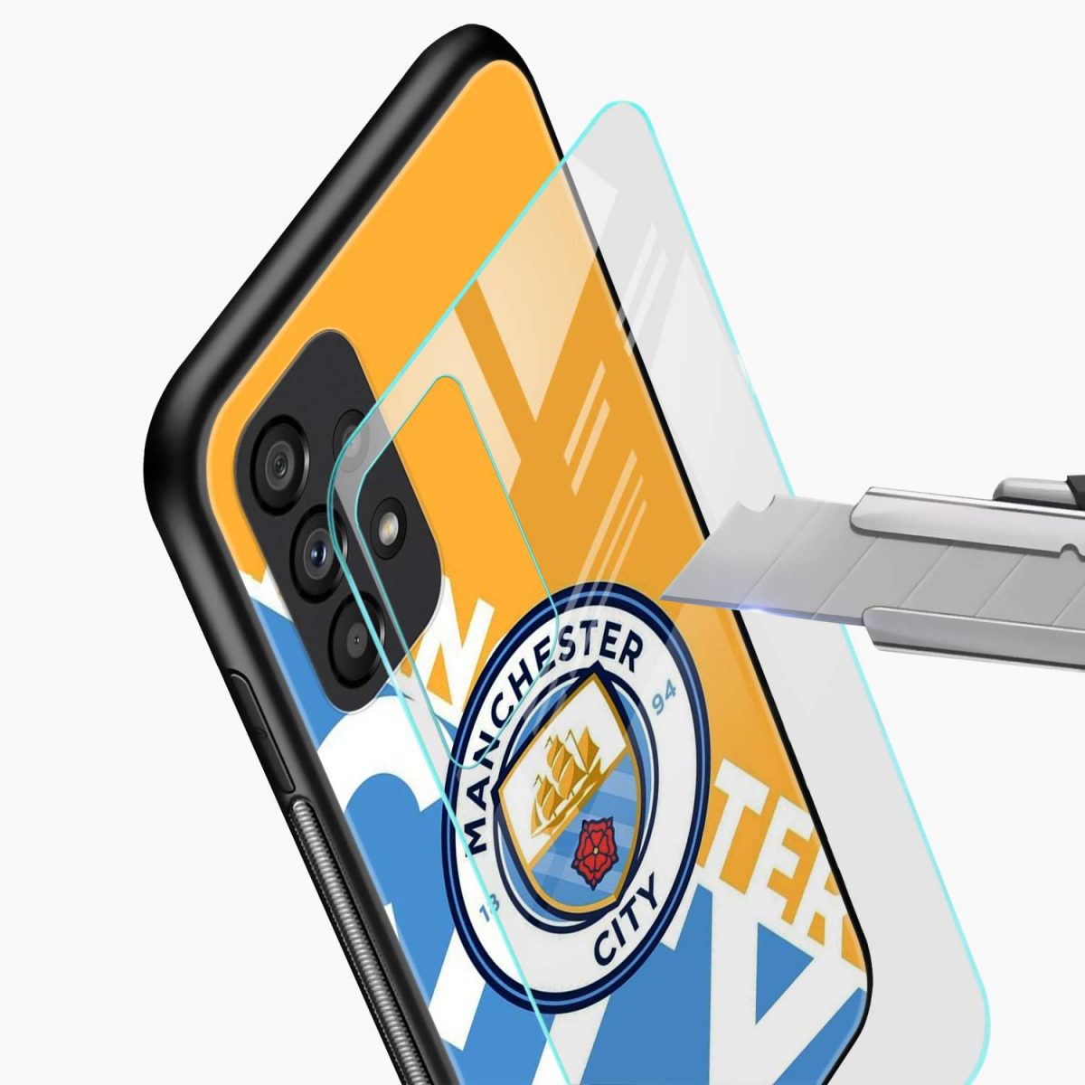 manchester city club samsung a52 back cover glass view