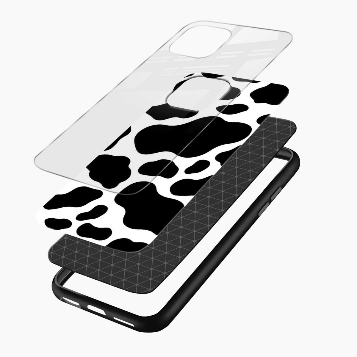 cow print iphone 13 back cover layers view