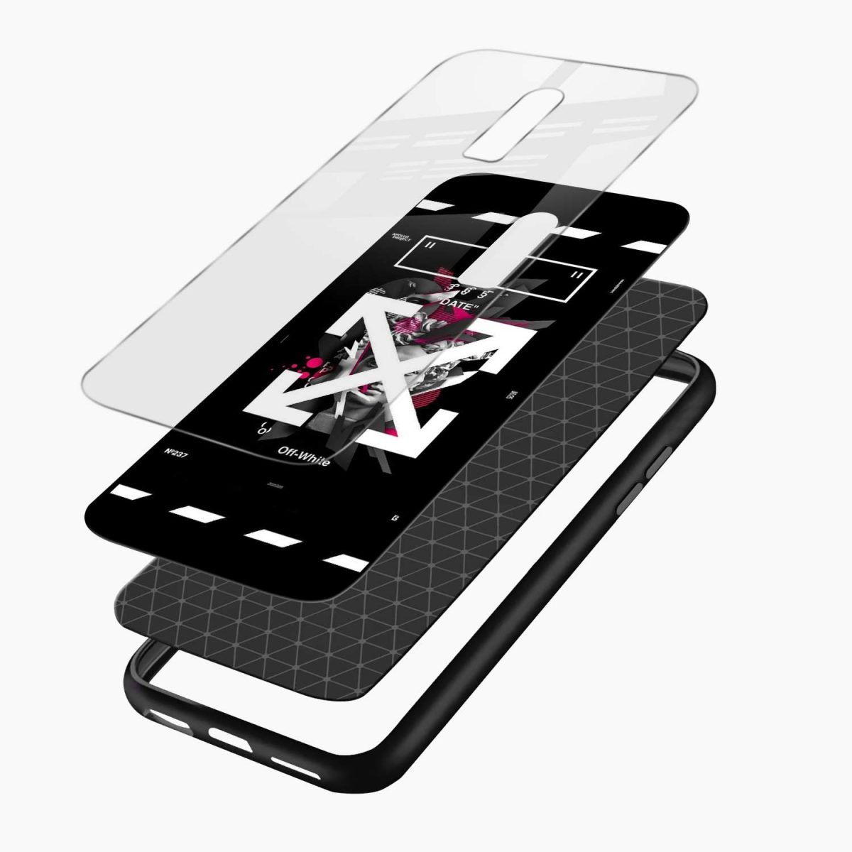 off white logo oneplus 6 back cover layers view