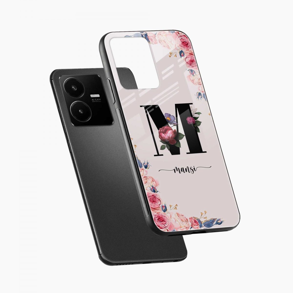 floral name personalised vivo y22 back cover diagonal view