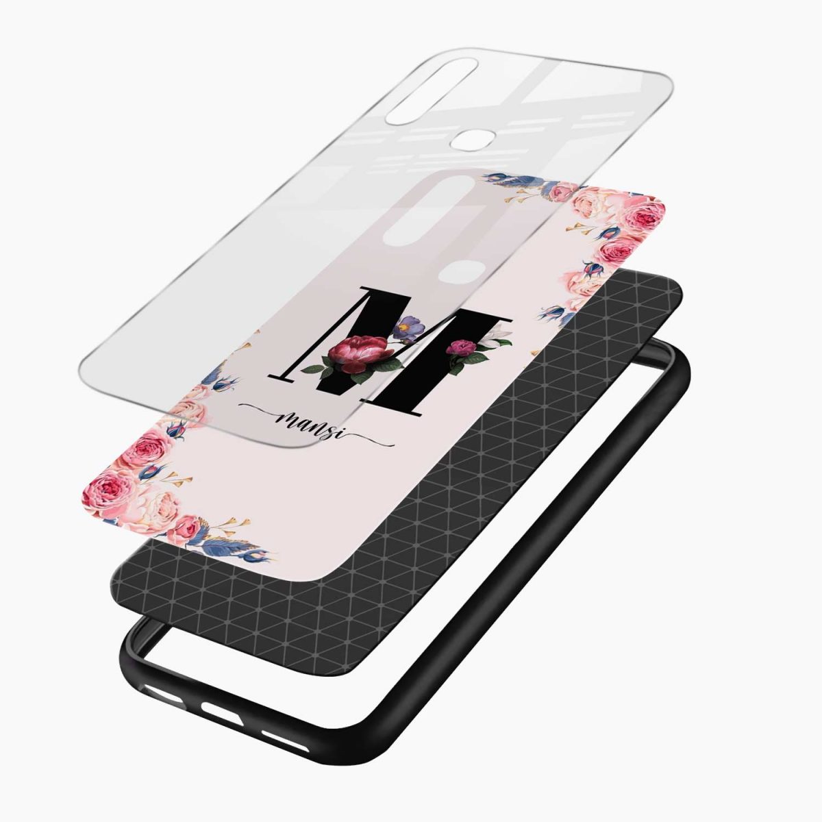 floral name personalised vivo z1 pro back cover layers view