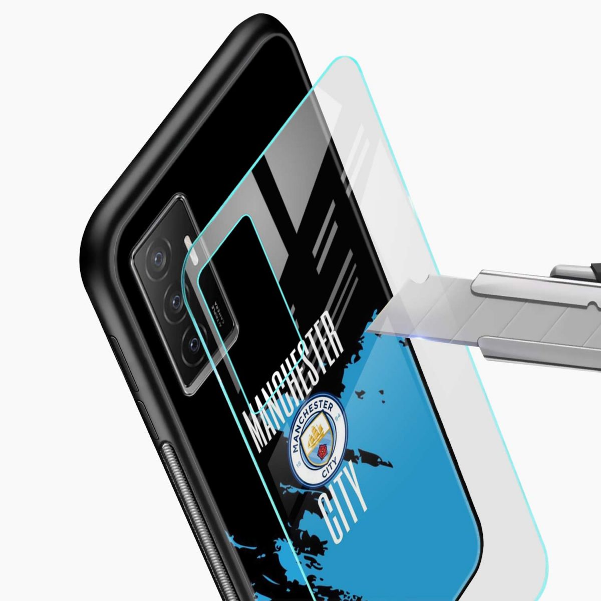 manchester city vivo v23e 5g back cover glass view