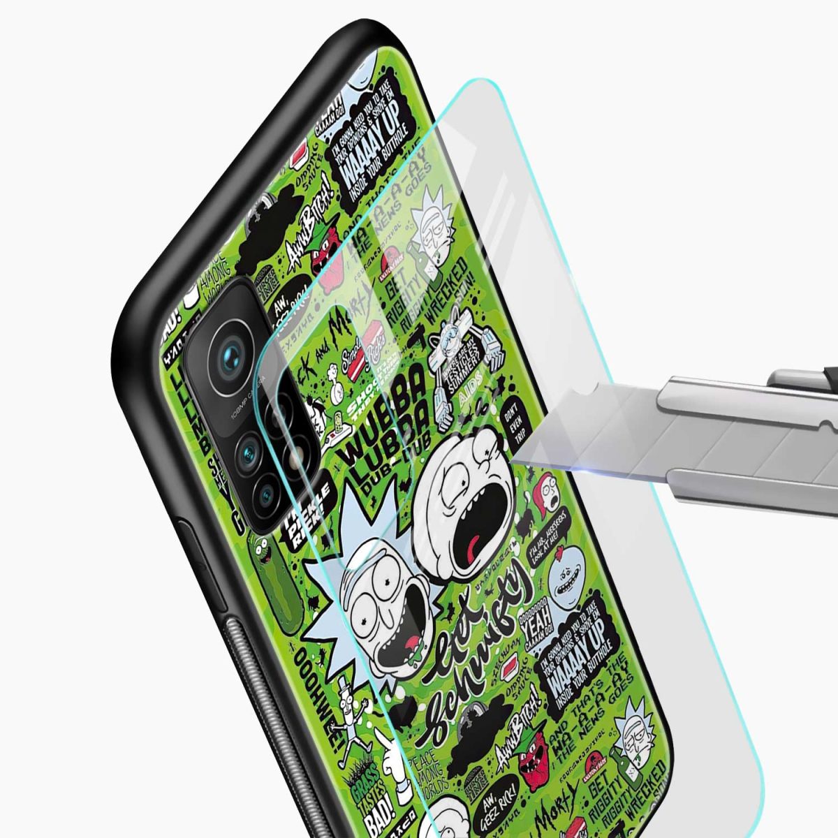 rick and morty xiaomi mi 10t back cover glass view